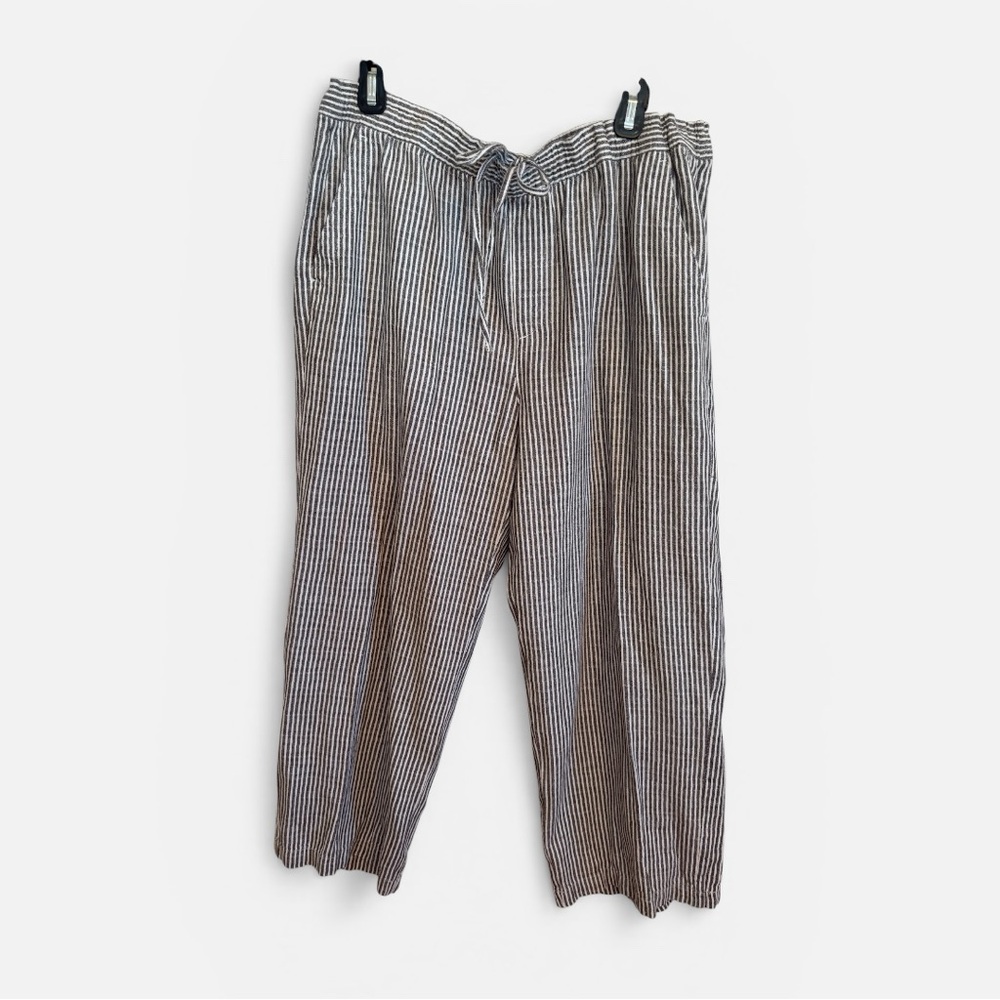 Old Navy Women Pull On Drawstring Linen/Cotton Cropped Pants Wide Legs Size LG